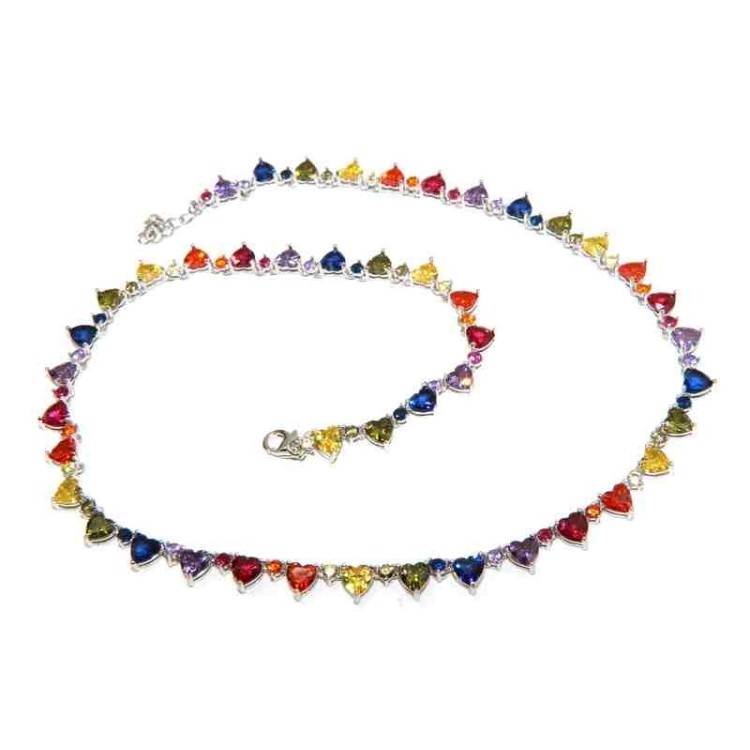 NSA|NALBORI 925 silver tennis colored hearts necklace and rainbow zircons