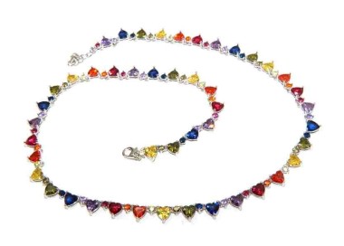 NSA|NALBORI 925 silver tennis colored hearts necklace and rainbow zircons