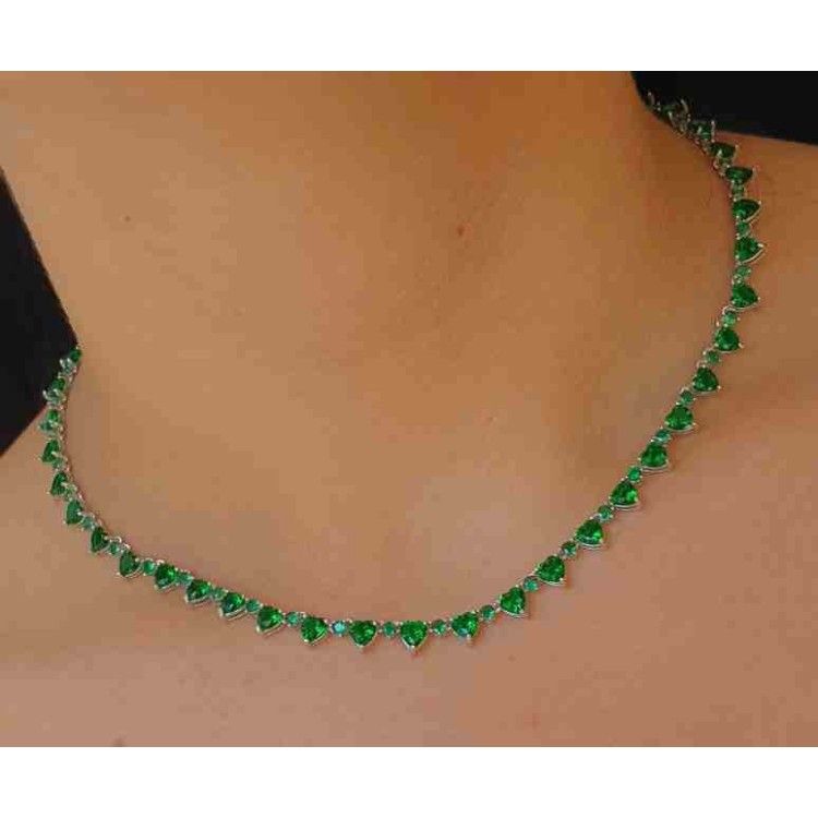NSA|NALBORI 925 silver tennis green hearts necklace and emerald zircons