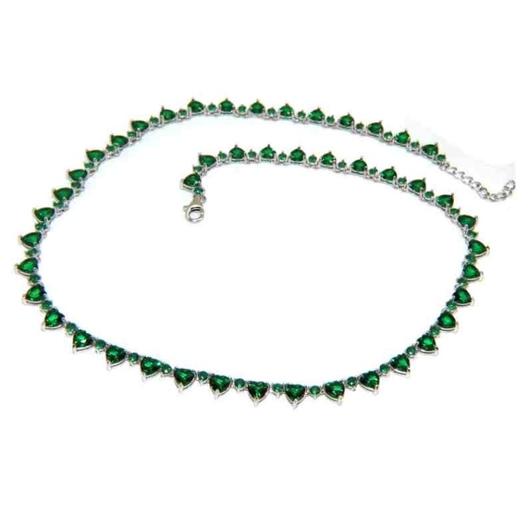 NSA|NALBORI 925 silver tennis green hearts necklace and emerald zircons