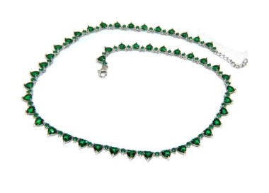 NSA|NALBORI 925 silver tennis green hearts necklace and emerald zircons