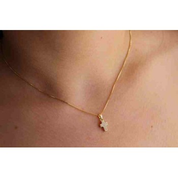 NSA|NALBORI Necklace in 925 silver, small cross with yellow gold plated zircons