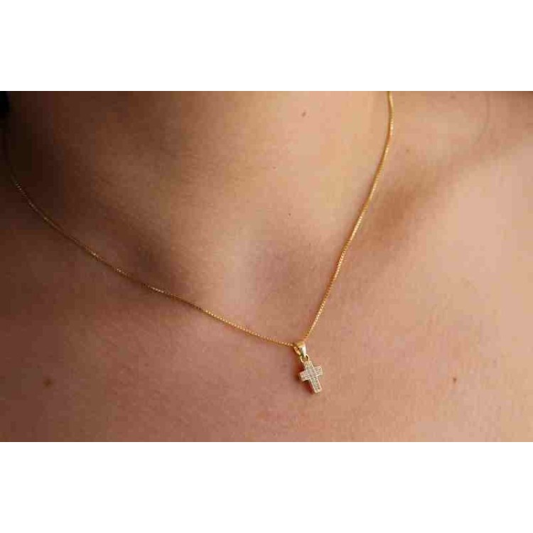 NSA|Collana argento 925 croce piccola zirconi bagno oro giallo NALBORI