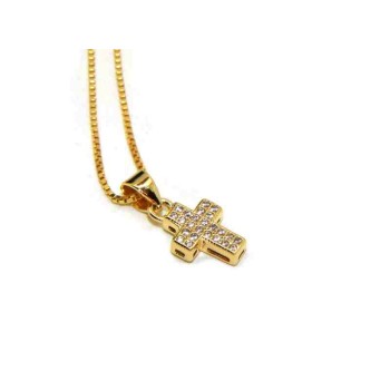 NSA|NALBORI Necklace in 925 silver, small cross with yellow gold plated zircons