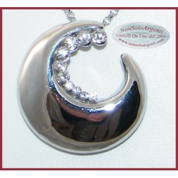 NSA|bigiotteria : collana donna laminata argento con mezza luna e strass