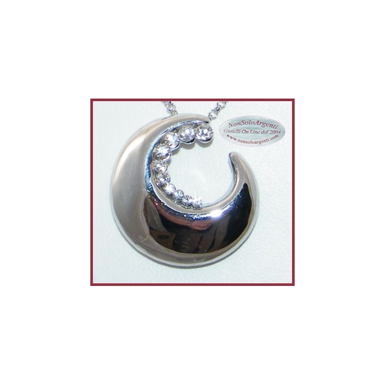 NSA|costume jewelery: silver laminated woman necklace with half moon and rhinestones