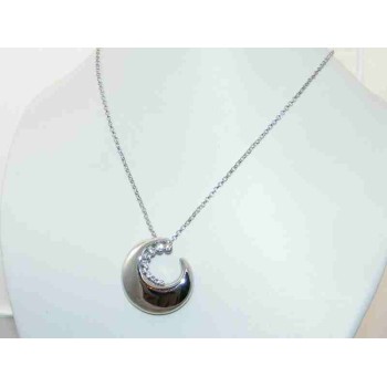 NSA|costume jewelery: silver laminated woman necklace with half moon and rhinestones