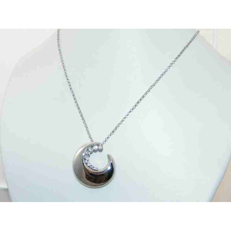 NSA|costume jewelery: silver laminated woman necklace with half moon and rhinestones