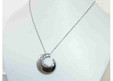 NSA|costume jewelery: silver laminated woman necklace with half moon and rhinestones