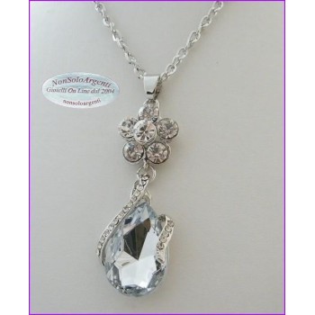 NSA|woman rolo 'long chain necklace twisted silver laminated drop pendant with rhinestones