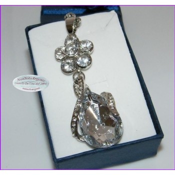 NSA|woman rolo 'long chain necklace twisted silver laminated drop pendant with rhinestones