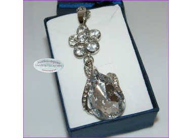 NSA|woman rolo 'long chain necklace twisted silver laminated drop pendant with rhinestones