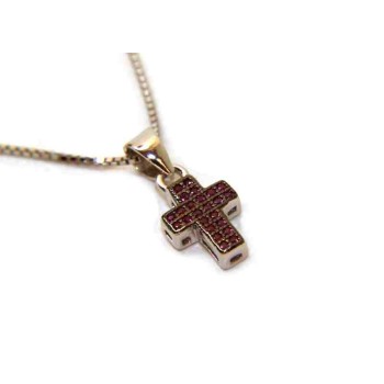 NSA|925 silver necklace with small cross with red rhodium ruthenium zircons