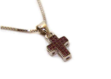 NSA|925 silver necklace with small cross with red rhodium ruthenium zircons