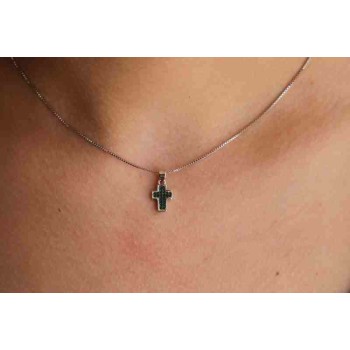 NSA|925 silver necklace with small cross emerald green zircons
