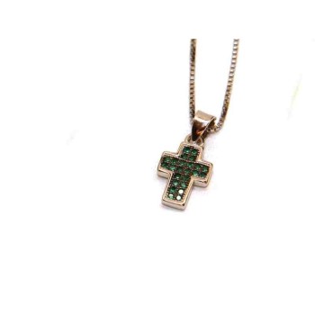 NSA|925 silver necklace with small cross emerald green zircons