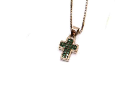 NSA|925 silver necklace with small cross emerald green zircons