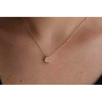 NSA|NALBORI Collier woman 925 silver heart 3D yellow gold plated zircons