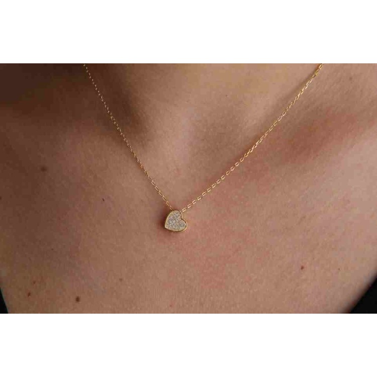 NSA|NALBORI Collier woman 925 silver heart 3D yellow gold plated zircons