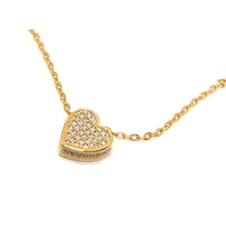 NSA|NALBORI Collier woman 925 silver heart 3D yellow gold plated zircons
