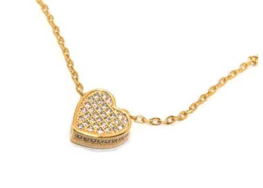 NSA|NALBORI Collier woman 925 silver heart 3D yellow gold plated zircons