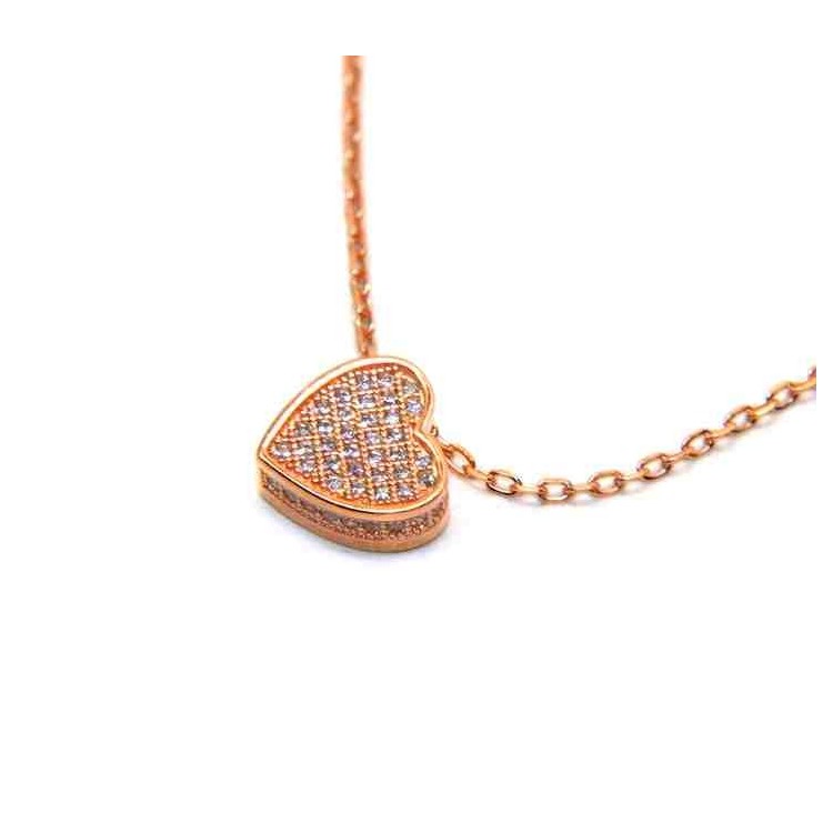 NSA|NALBORI Collier woman 925 silver heart 3D pink gold bath zircons