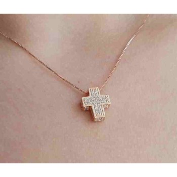 NSA|925: Necklace Collier man woman Venetian 3D and cross studded gold rose ZK stones