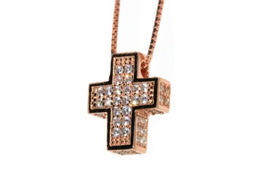 NSA|925: Necklace Collier man woman Venetian 3D and cross studded gold rose ZK stones