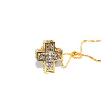 NSA|925: Necklace Collier man woman Venetian 3D and cross studded with zirconia yellow gold