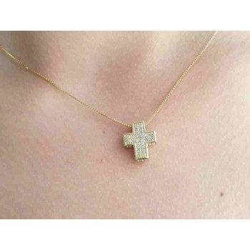 NSA|Collana argento 925 croce 3D uomo donna pavè di zirconi bagno oro giallo