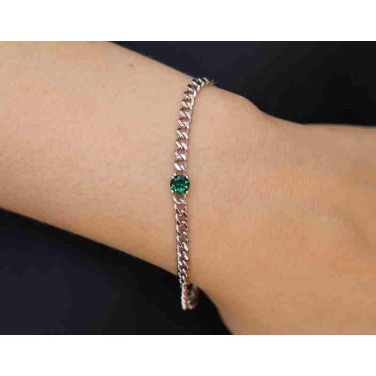 NSA|NALBORI 925 silver woman gourmette bracelet with emerald green zircon