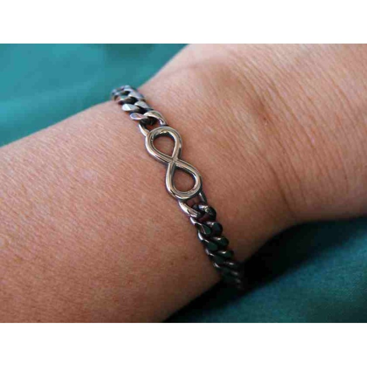 NSA|NALBORI Bracciale uomo acciaio grumetta con infinito scuro