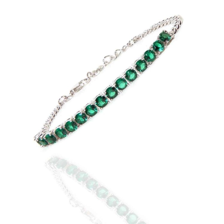 NSA|Tennis Bracelet 925 silver adjustable green emerald zircons woman NALBORI