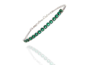 NSA|Tennis Bracelet 925 silver adjustable green emerald zircons woman NALBORI