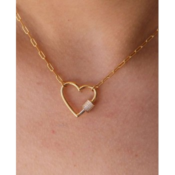 NSA|Heart necklace with zircons, 925 silver, yellow gold plated, woman staples NALBORI