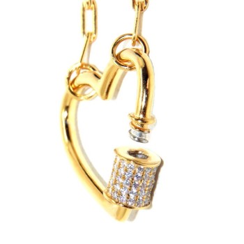 NSA|Heart necklace with zircons, 925 silver, yellow gold plated, woman staples NALBORI