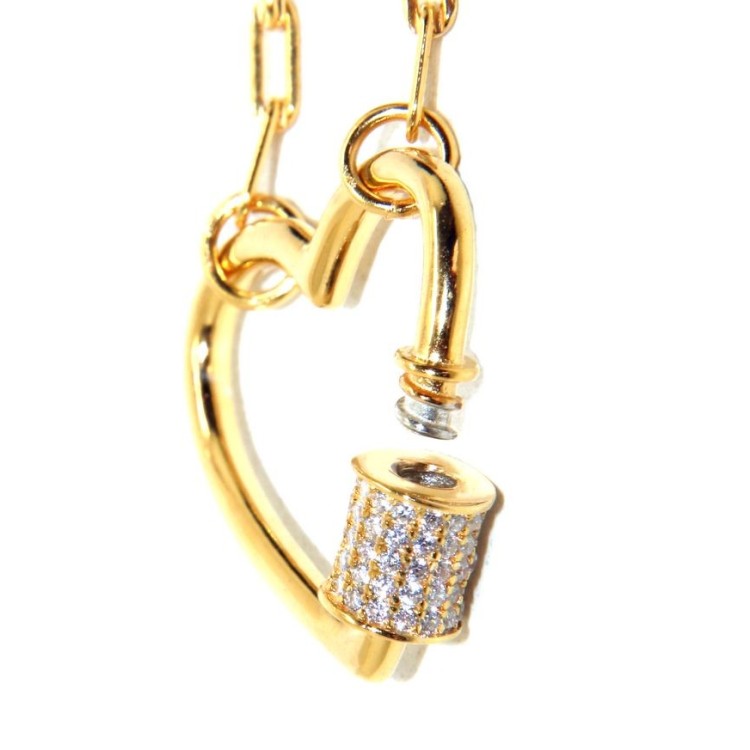 NSA|Collana cuore zirconi argento 925 bagno oro giallo graffette donna NALBORI