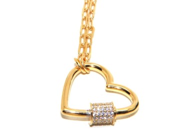 NSA|Collana cuore zirconi argento 925 bagno oro giallo graffette donna NALBORI