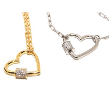 NSA|Heart necklace zircons 925 silver paperclips woman rhodium NALBORI