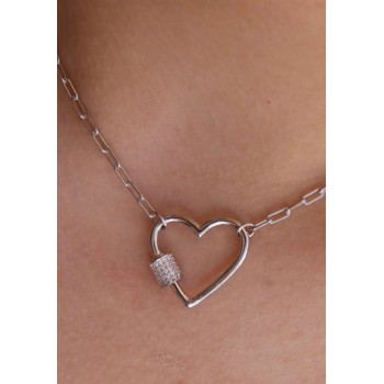 NSA|Collana cuore zirconi argento 925 graffette donna rodiata NALBORI