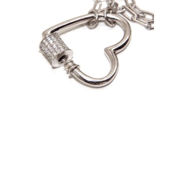 NSA|Heart necklace zircons 925 silver paperclips woman rhodium NALBORI