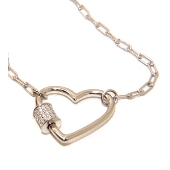 NSA|Heart necklace zircons 925 silver paperclips woman rhodium NALBORI