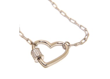 NSA|Collana cuore zirconi argento 925 graffette donna rodiata NALBORI