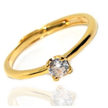 NSA|anello solitario argento 925 regolabile zircone bianco misura 18 oro giallo