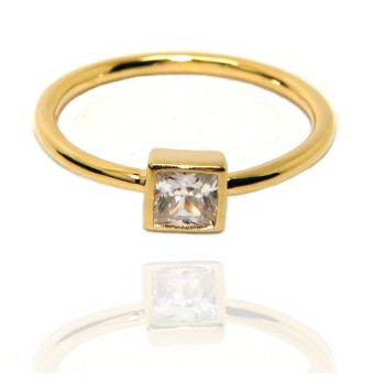 NSA|solitaire 925 silver ring carre 'yellow gold plated square zircon woman