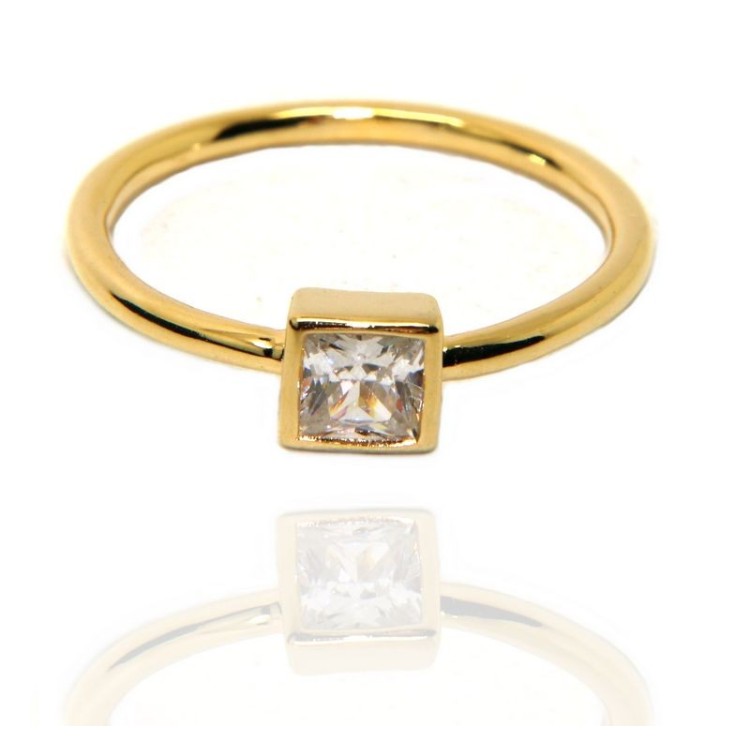 NSA|solitario argento 925 anello carre' placcato oro giallo zircone quadrato donna NALBORI