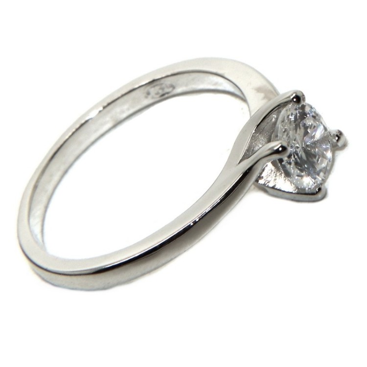 NSA|solitario anello argento 925 zircone 5mm donna rodiato