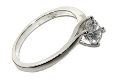 NSA|solitaire ring 925 silver zircon 5mm rhodium-plated woman
