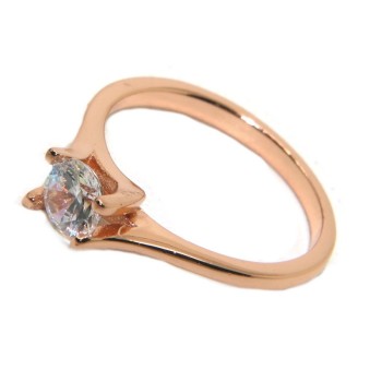 NSA|solitario anello argento 925 zircone 5mm donna bagno oro rosa