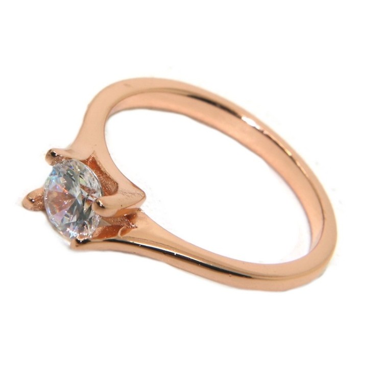 NSA|solitario anello argento 925 zircone 5mm donna bagno oro rosa